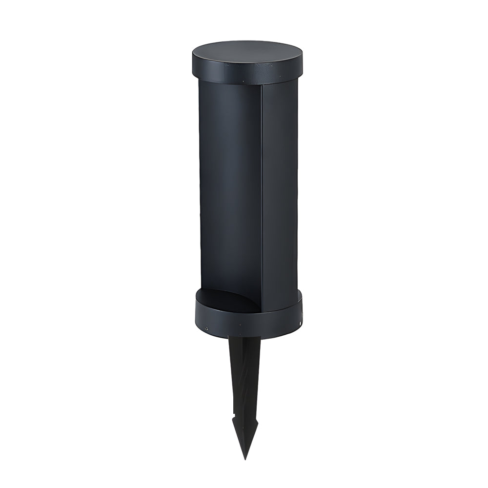 Commercial LED bollard lights with a close-up of their spike base and design.