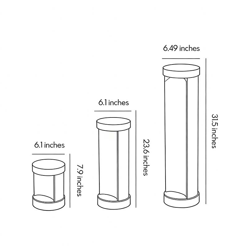 Technical diagram showing dimensions and structure of commercial LED bollard lights models.