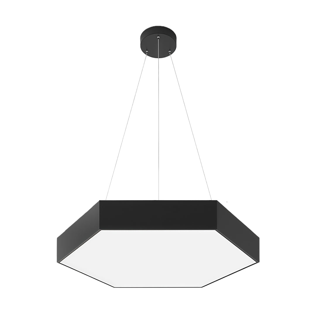 Modern geometric chandelier in a commercial space, offering clean lighting with a stylish and functional design.