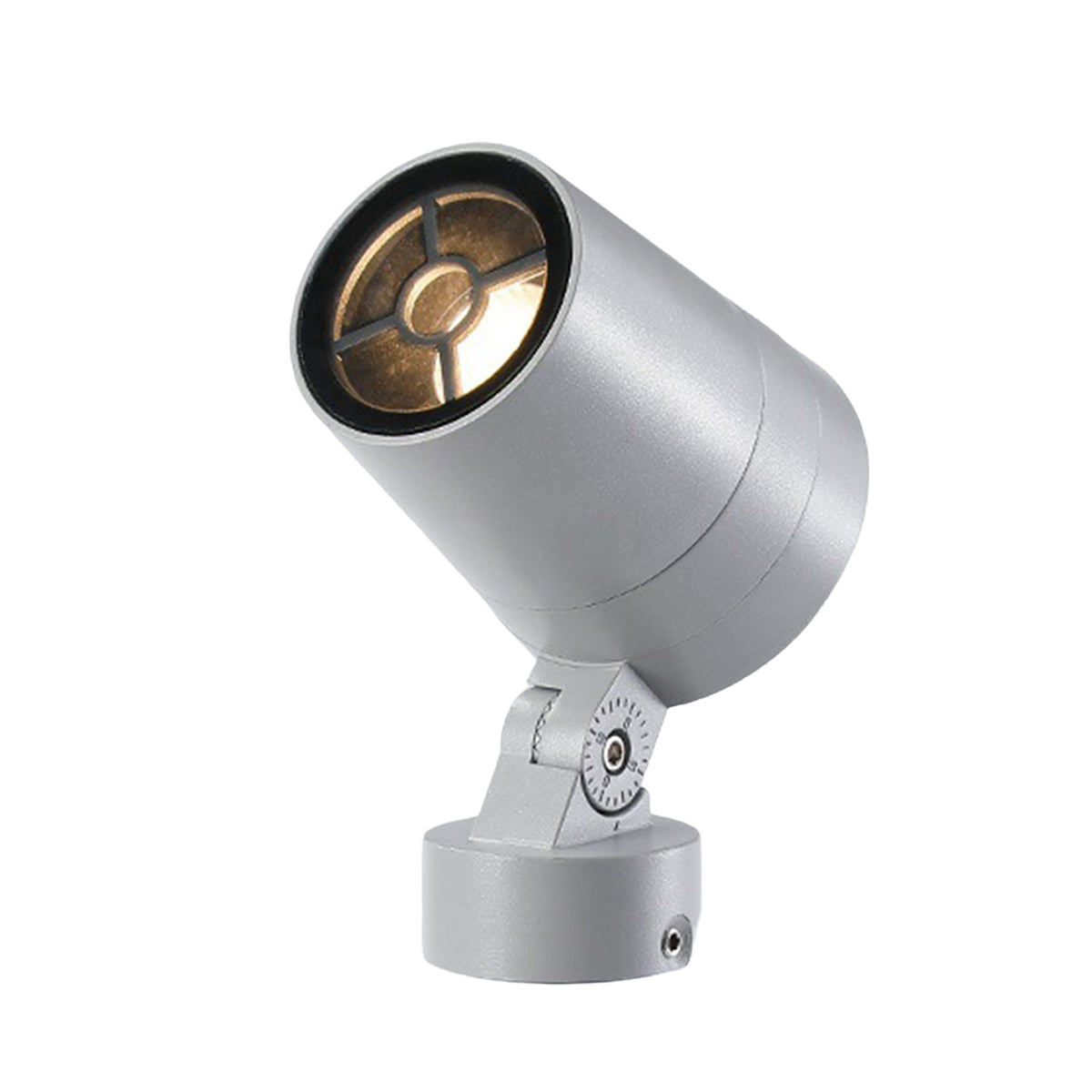 Compact LED garden spotlight highlighting green foliage and plants in outdoor setting