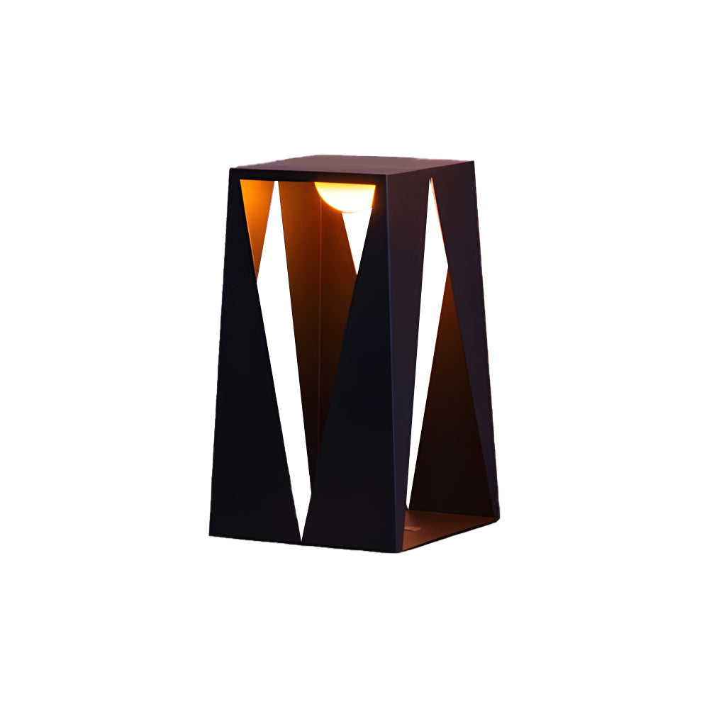 Compact landscape lighting flood lights with geometric design creating focused beam illumination for outdoor accent lighting