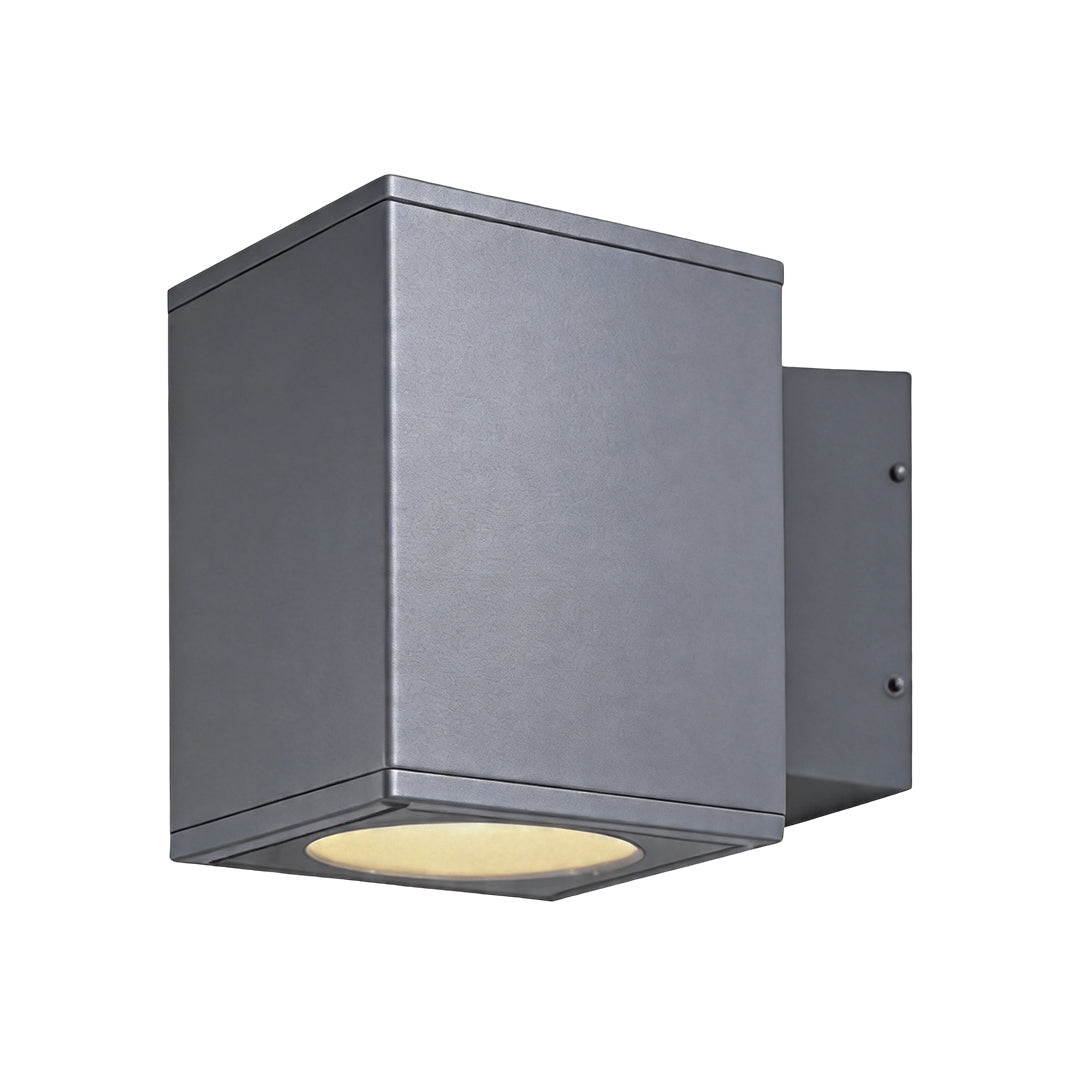 Compact grey wall sconce up and down light fixture isolated on a clean white studio background