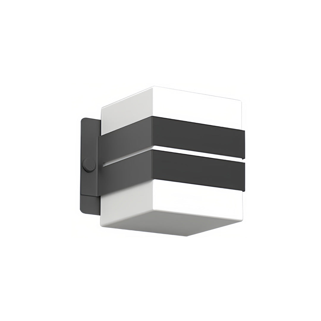 Compact modern outdoor wall sconce lighting in black-and-white finish featuring horizontal layered design.