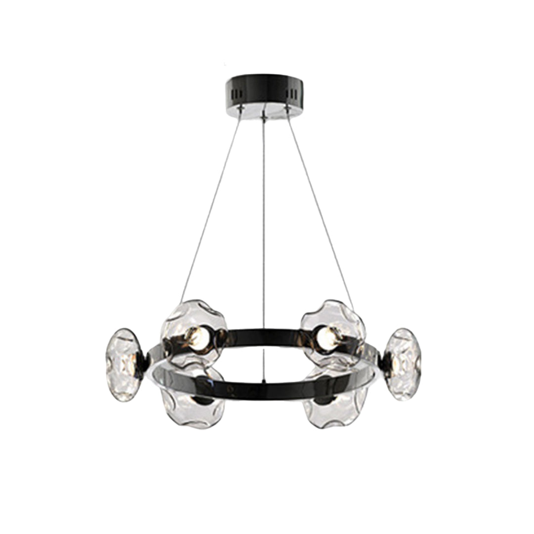 Compact ring chandelier with chrome finish and crystal accents perfect for smaller spaces