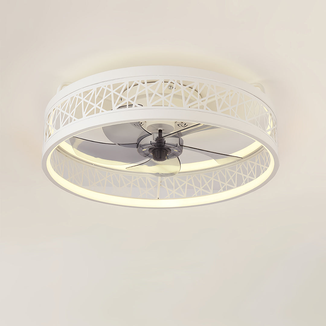 Compact round ceiling fan with light featuring crystal-clear finish for contemporary home lighting solutions