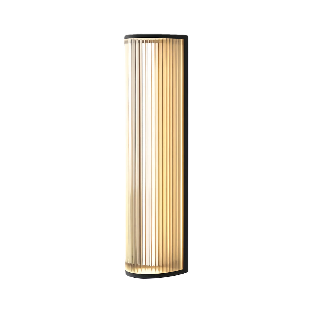 Compact version of the vertical wall sconce lighting, showing the textured glass and dark base.