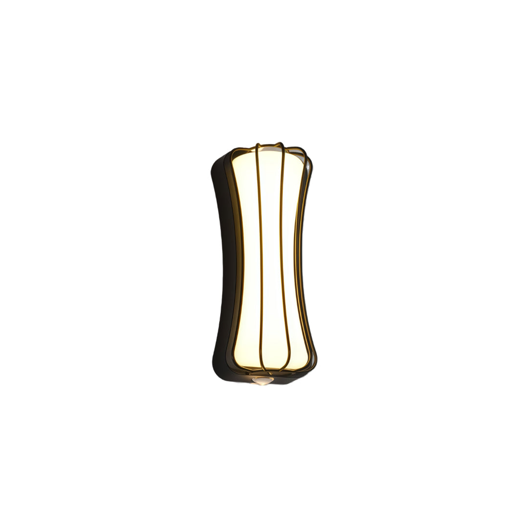 Compact wall up and down light featuring elegant curved silhouette and warm white LED glow.