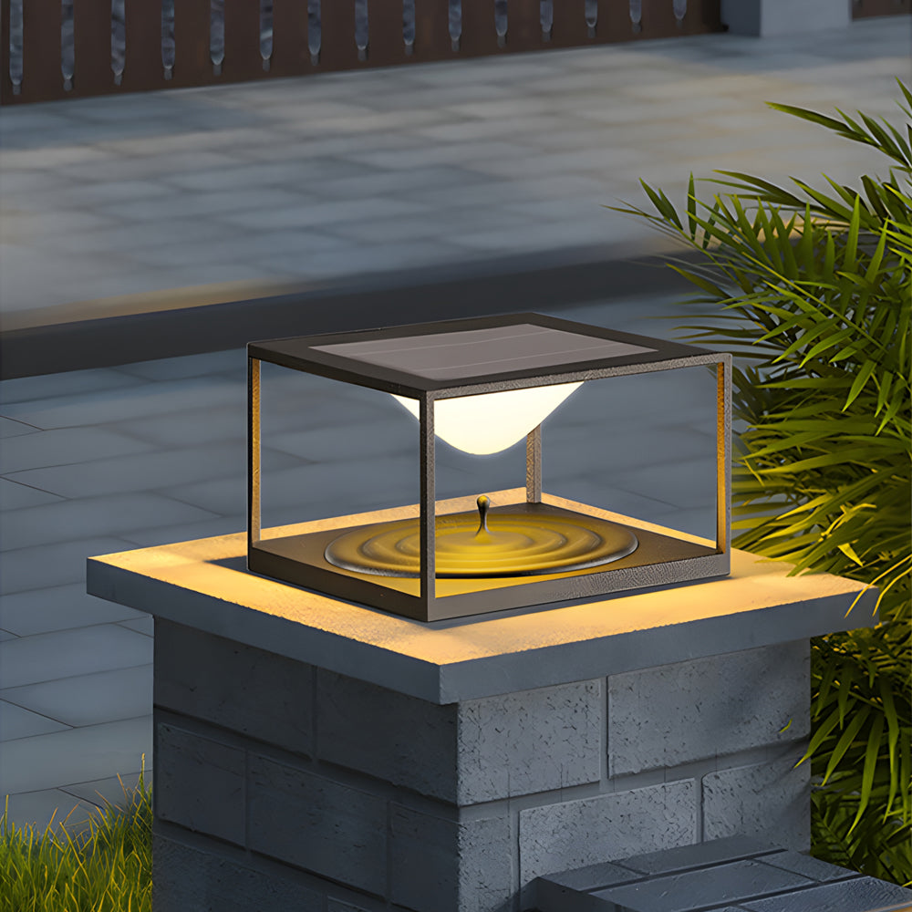 Silver Metal Table Lamp concrete pillar post light with integrated LED creating ambient lighting in modern landscape design