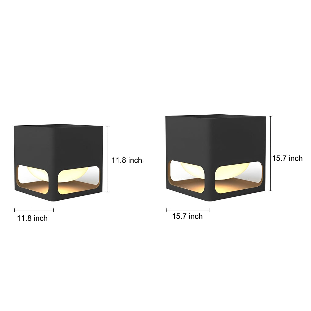 Concrete pillar lights with dimensions, showcasing their minimalist and functional design.