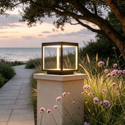 Concrete Pillar Lights feature an open frame square design with solar-powered LED illumination, providing stylish and durable lighting for outdoor pillars and pathways.