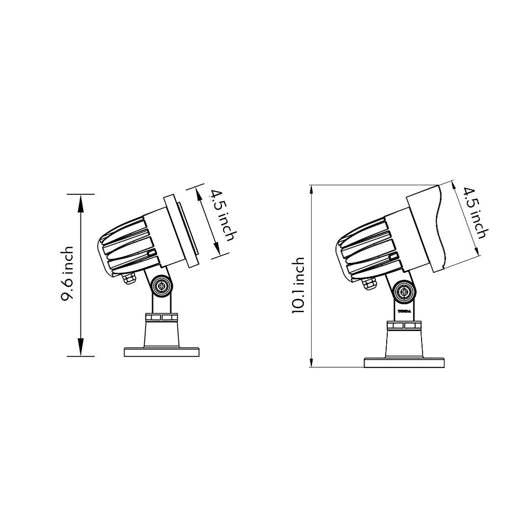 Technical drawing with dimensions for cone-shaped bollard light with hat-style top
