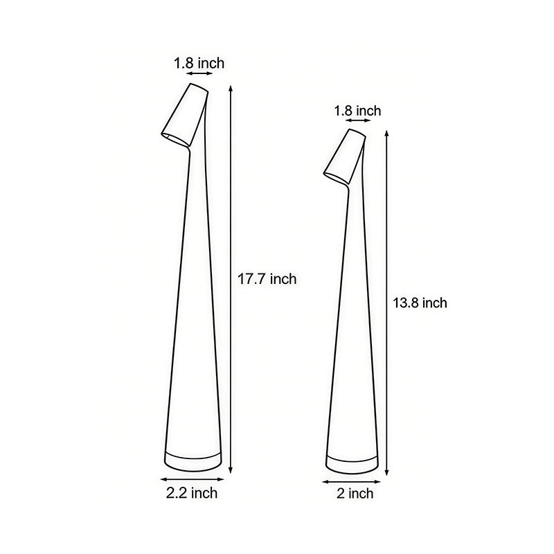Cone shaped table lamp dimension diagram showing height and base width.