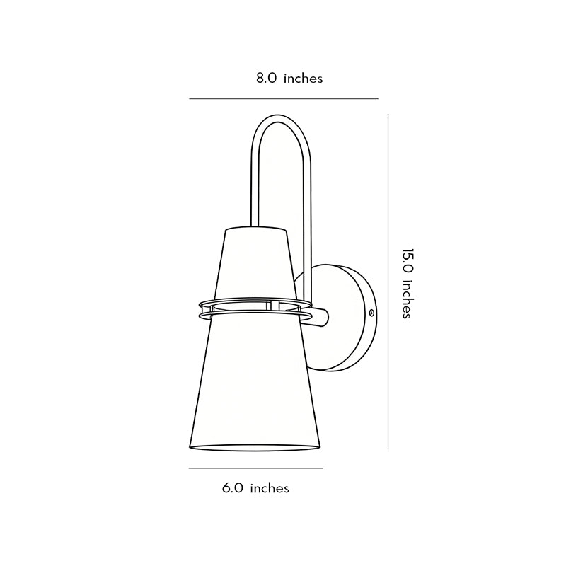 Cone wall lamp dimension drawing with width and height measurements labeled clearly.