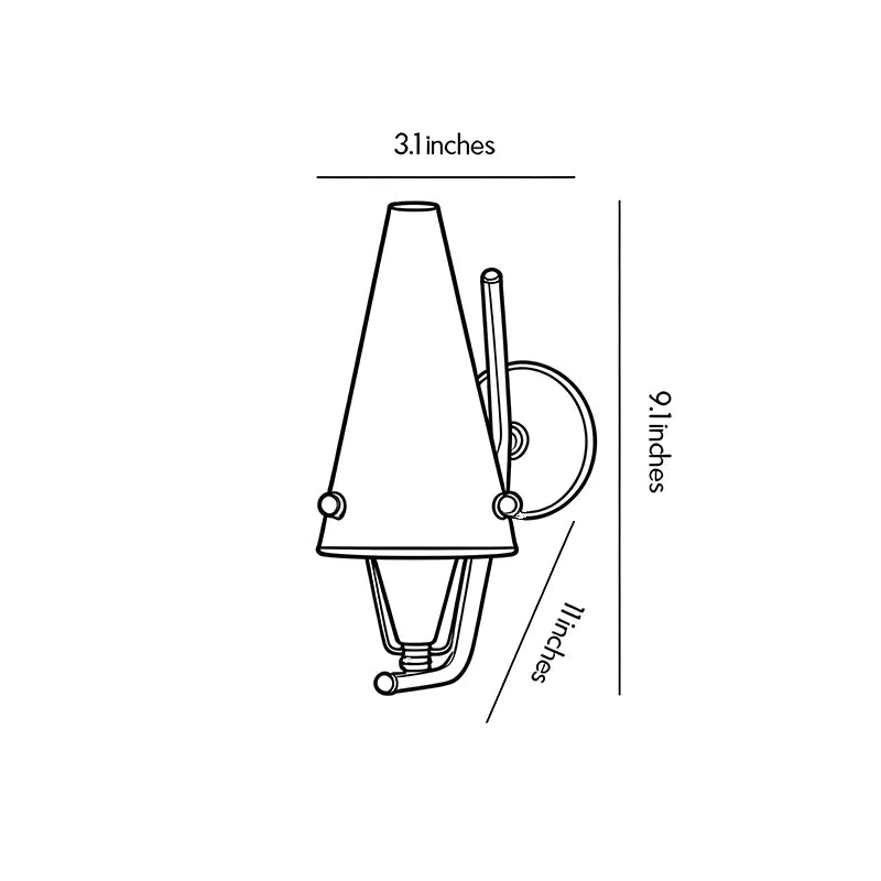 Cone wall light dimension drawing showing fixture height, width, and installation measurements.