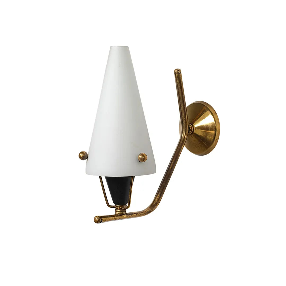 Cone wall light product image showing a white cone shade with a brass wall bracket.