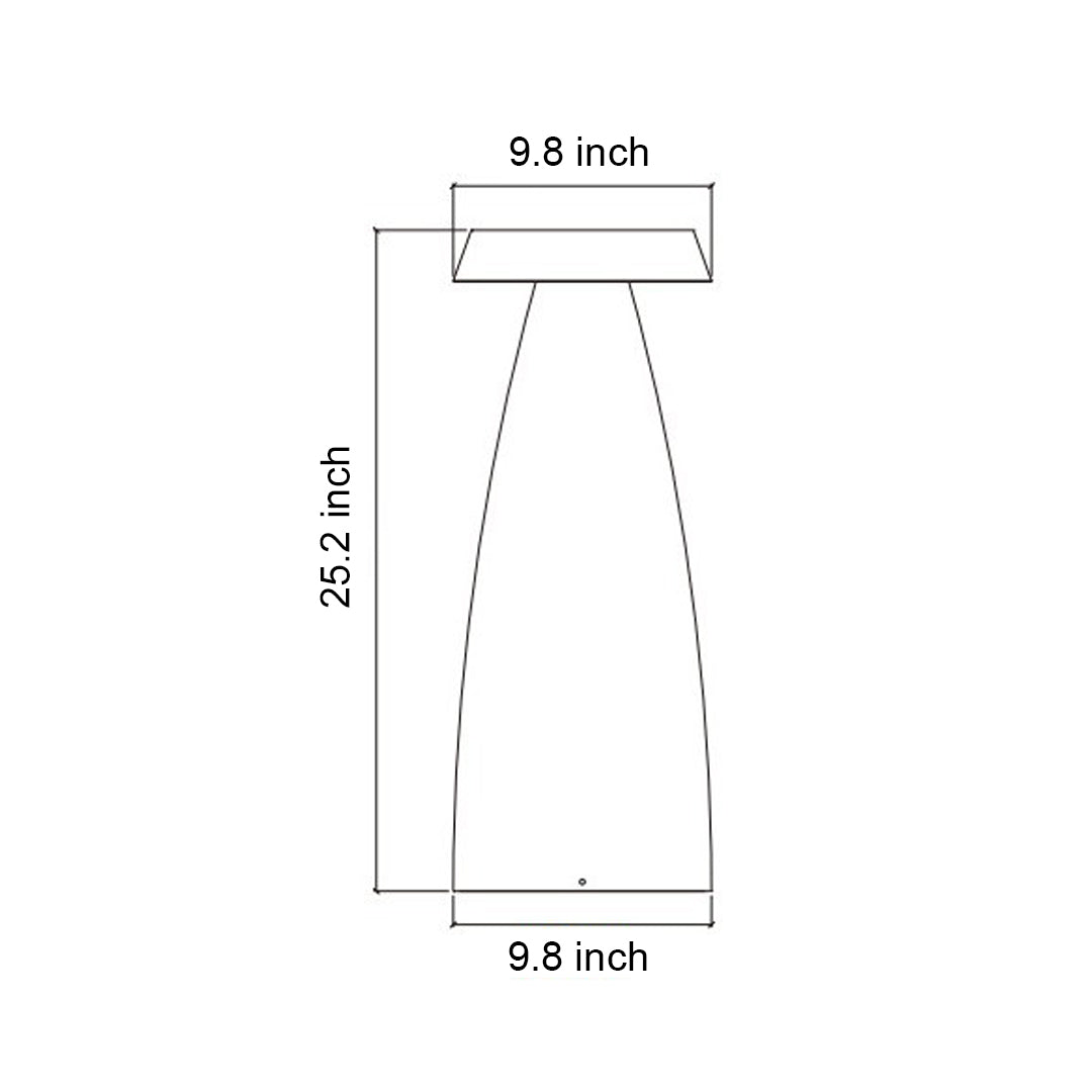 Technical dimensions and measurements for a modern conical outdoor bollard light fixture.