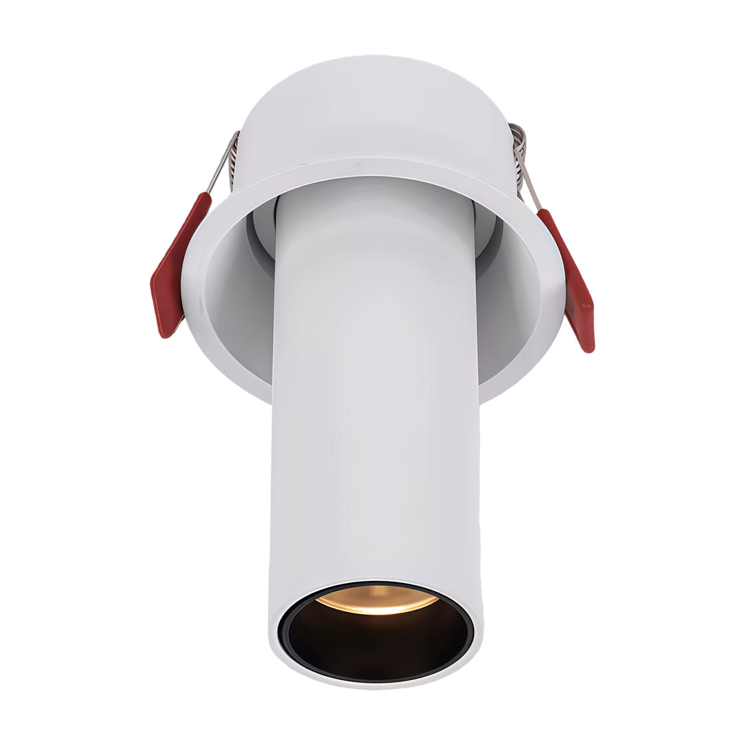 Contemporary adjustable LED ceiling spotlights with glass shade chandelier design illuminating living room artwork with warm beam.