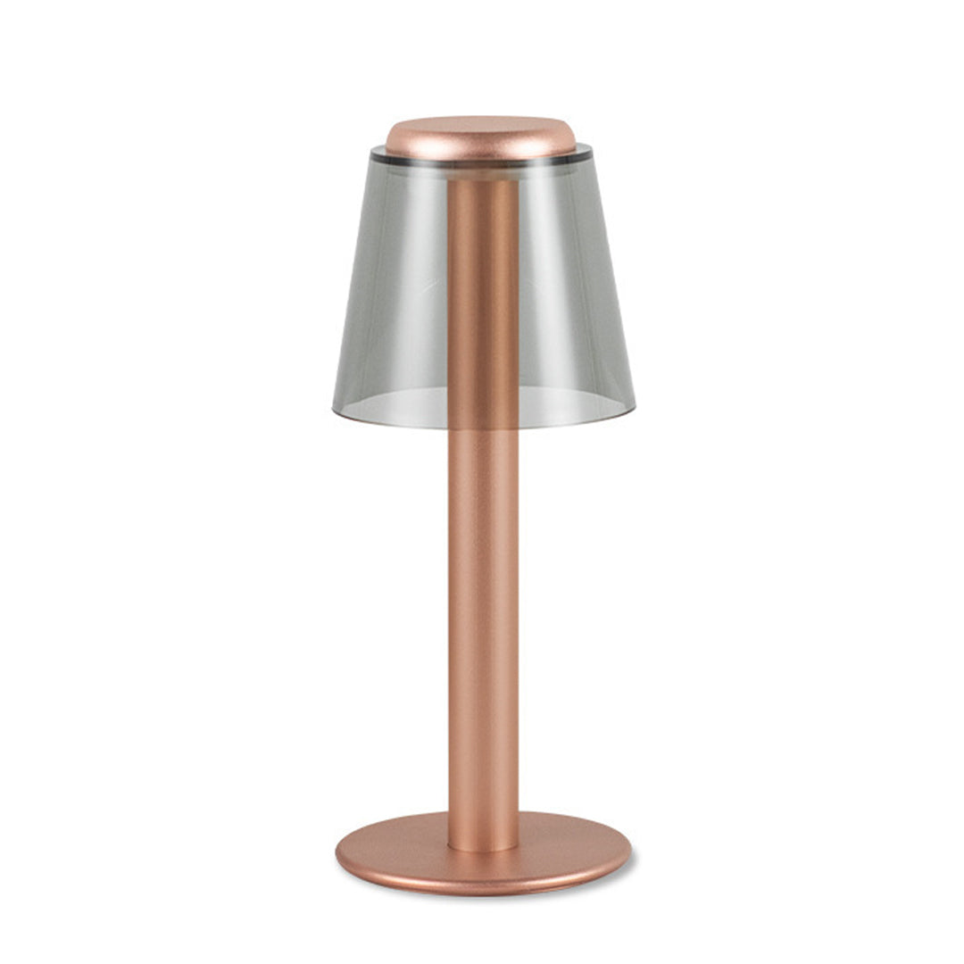 Contemporary adjustable table lamp featuring copper finish with tilting shade for task lighting