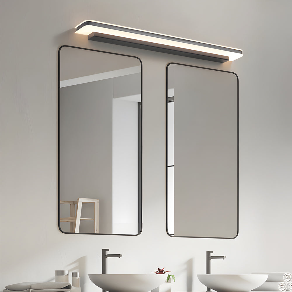 Close-up of modern bathroom vanity lighting with soft LED illumination, designed for a stylish and functional bathroom space.