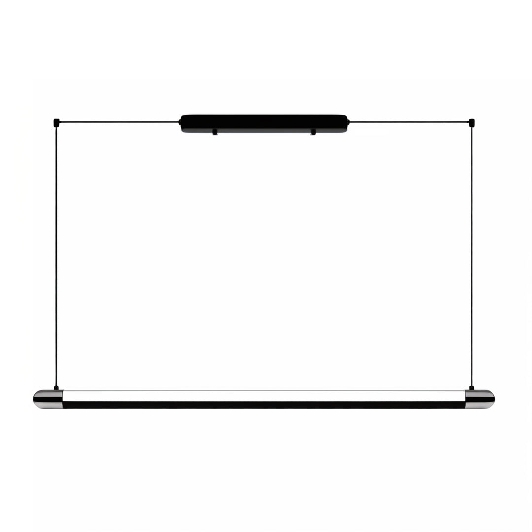 Contemporary black linear suspension light featuring minimalist rectangular form with integrated LED strip