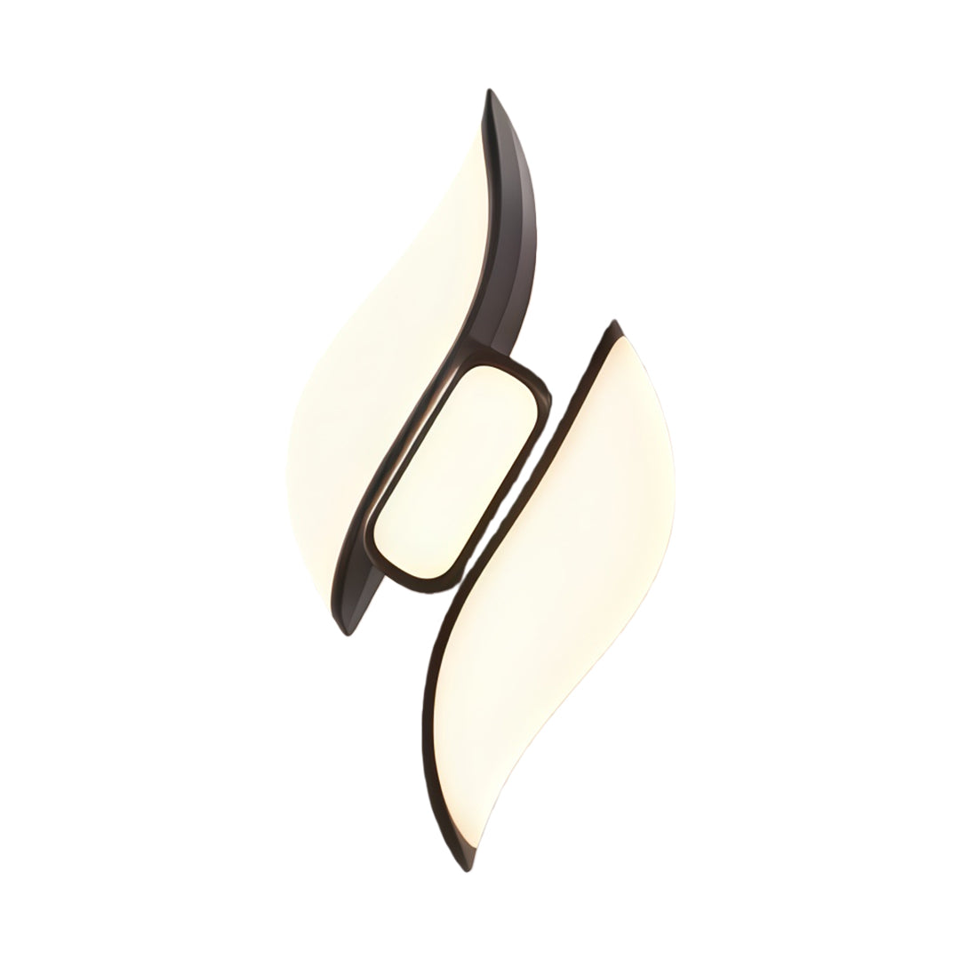 Contemporary black outdoor wall sconces with glass shade chandelier aesthetic in elegant curved artistic design.