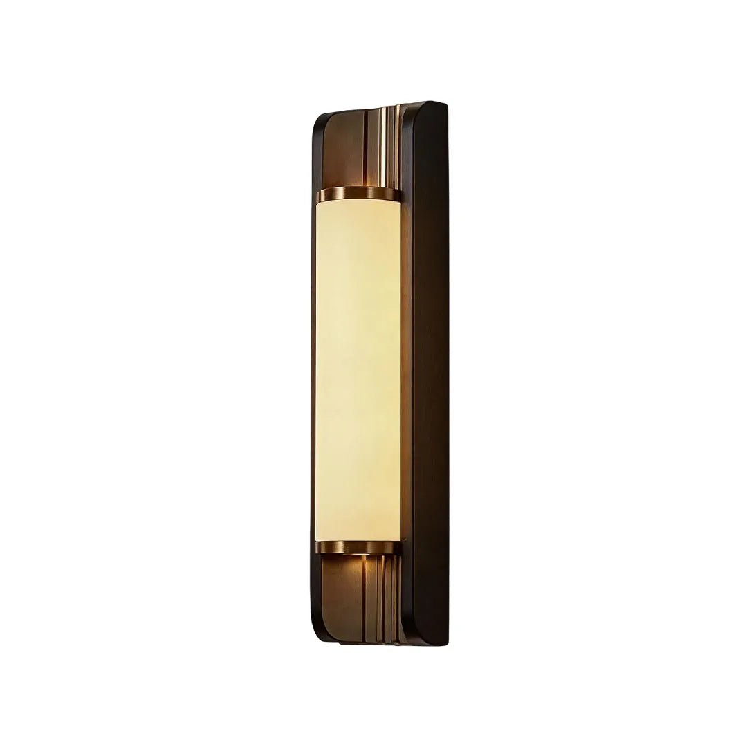 Up down outdoor wall sconce with contemporary black frame and warm lighting.