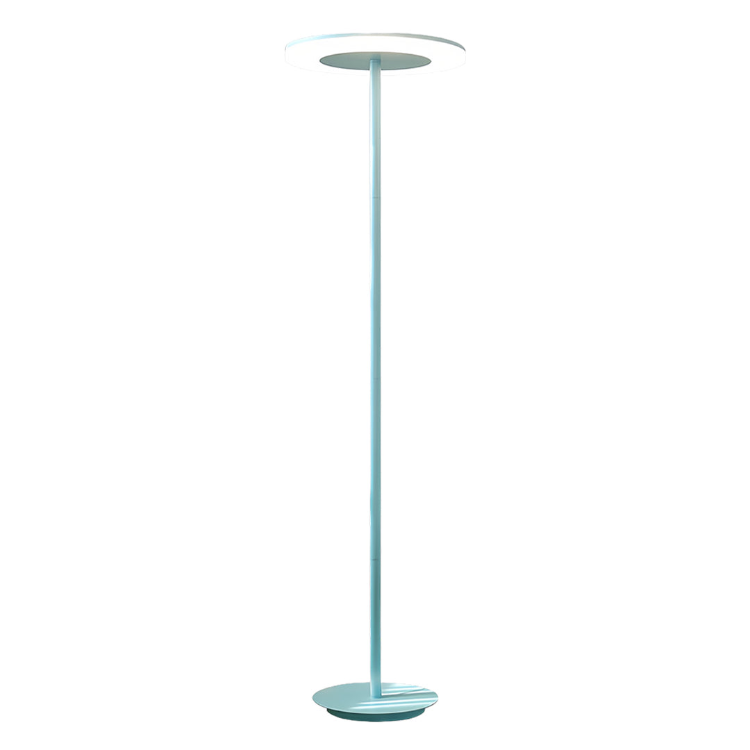 Contemporary colored floor lamp in soft blue with minimalist design and ambient lighting capabilities