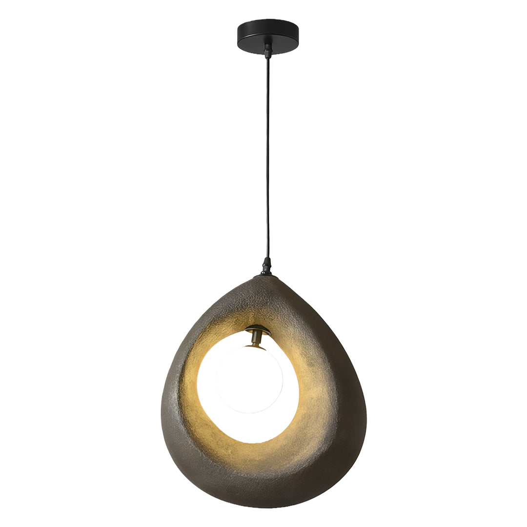 Contemporary bronze statement pendant light with elegant teardrop shape and LED ring.