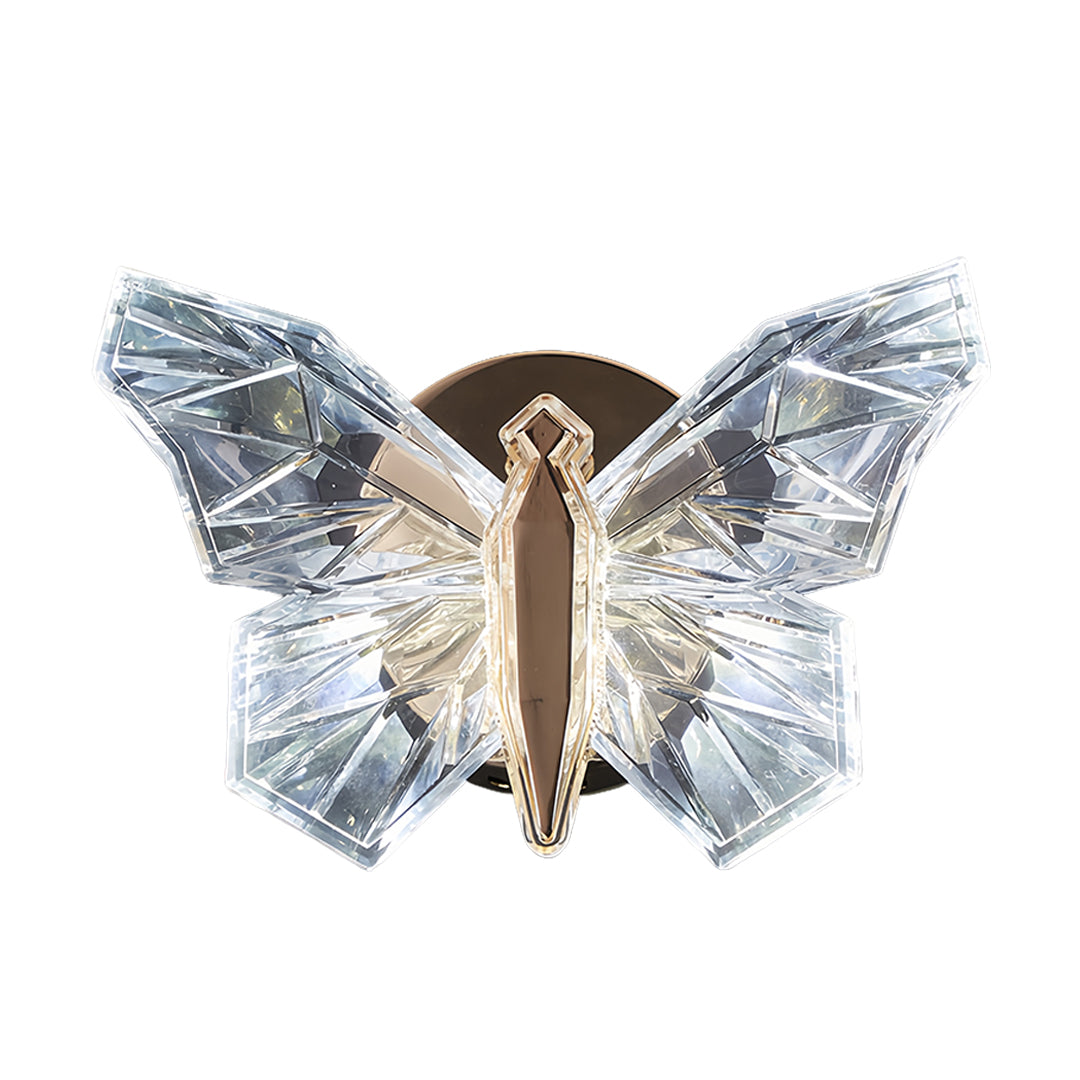 Contemporary butterfly wall light with cool-toned translucent wings and sleek modern mounting