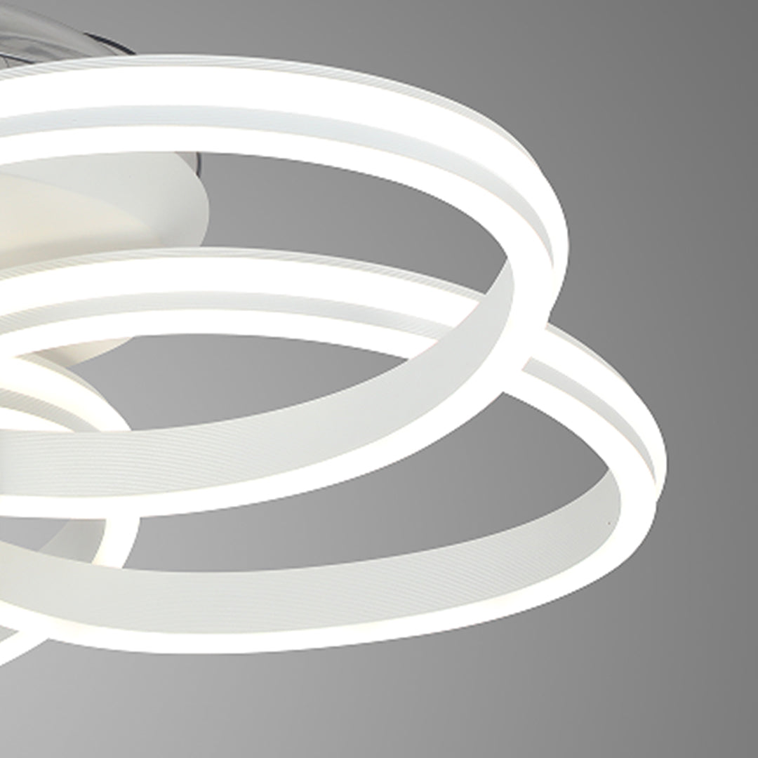 Contemporary ceiling fans white with light fixture and wavy LED rings 