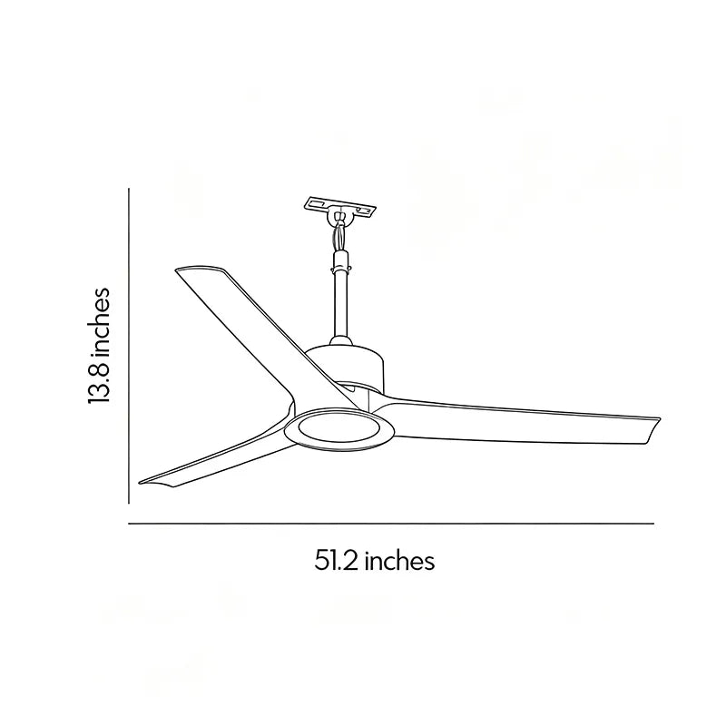 Contemporary ceiling fans with LED lights dimension diagram showing a 51.2-inch width and 13.8-inch height.