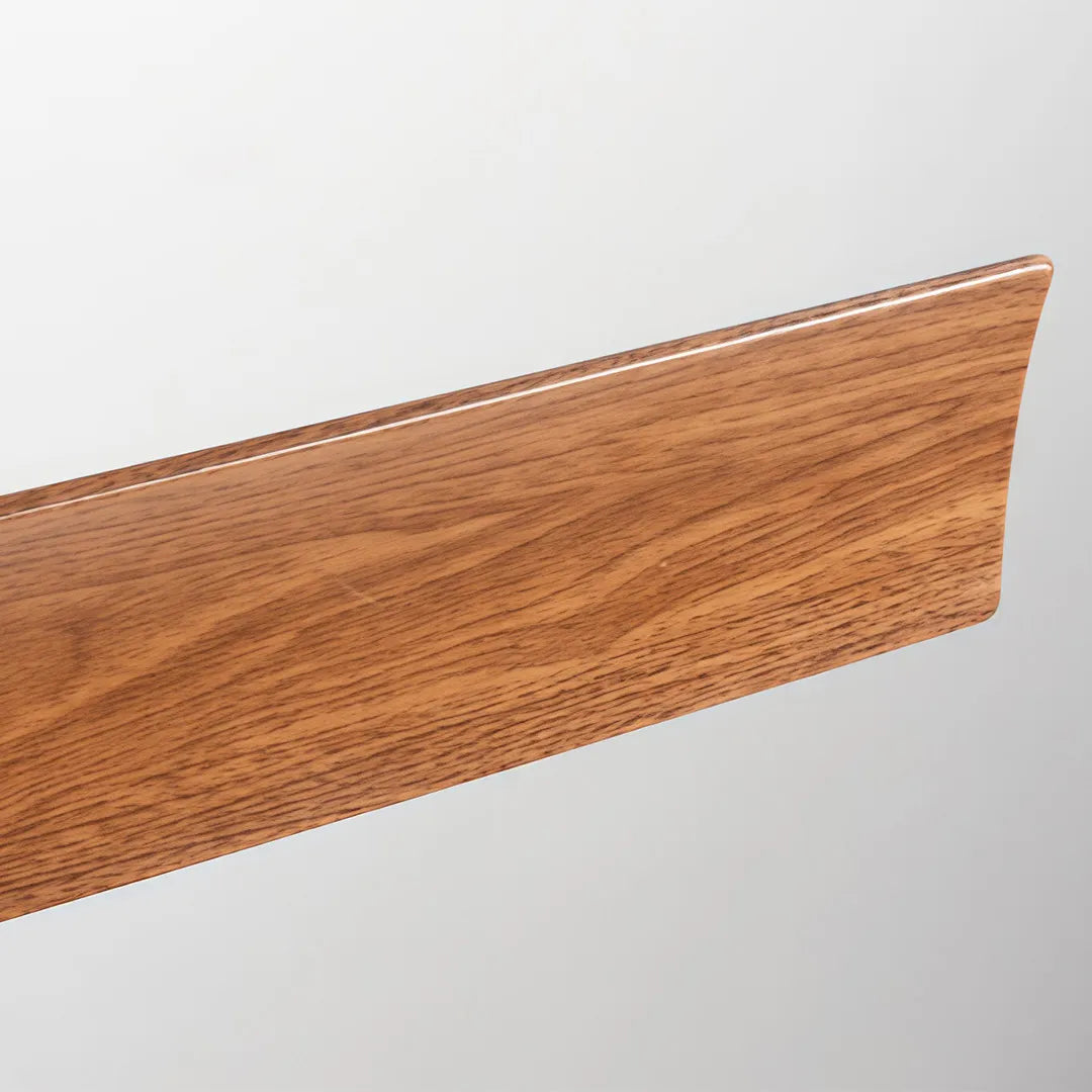 Close-up of the natural wood blade used on contemporary ceiling fans with LED lights.