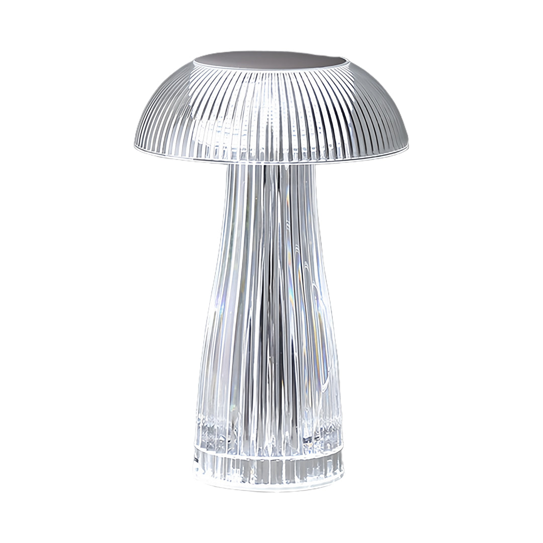 Contemporary clear table lamp showcasing fluted glass pattern in minimalist style