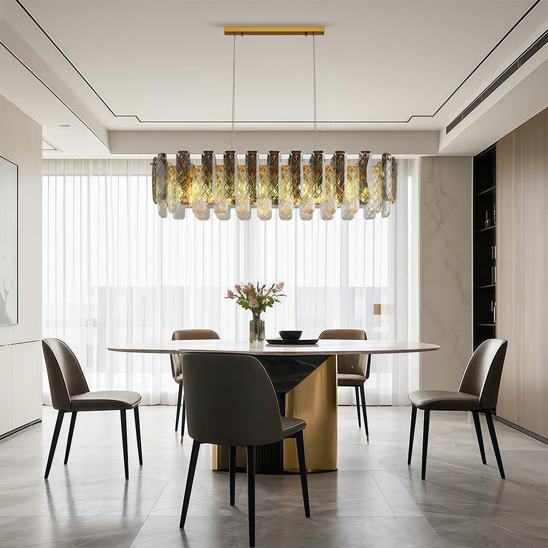 Contemporary crystal chandeliers size specification chart displaying multiple configuration options.