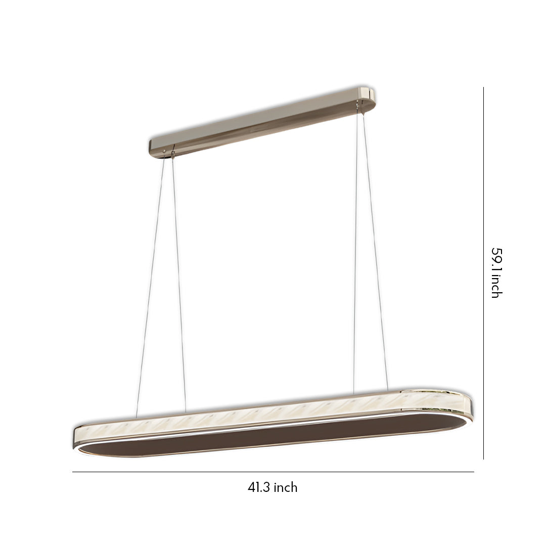 Contemporary crystal pendant light with slim linear design and suspended dual-wire installation.