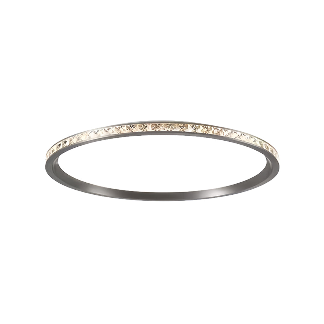 Contemporary round flush mount LED light with premium crystal detailing and metallic frame