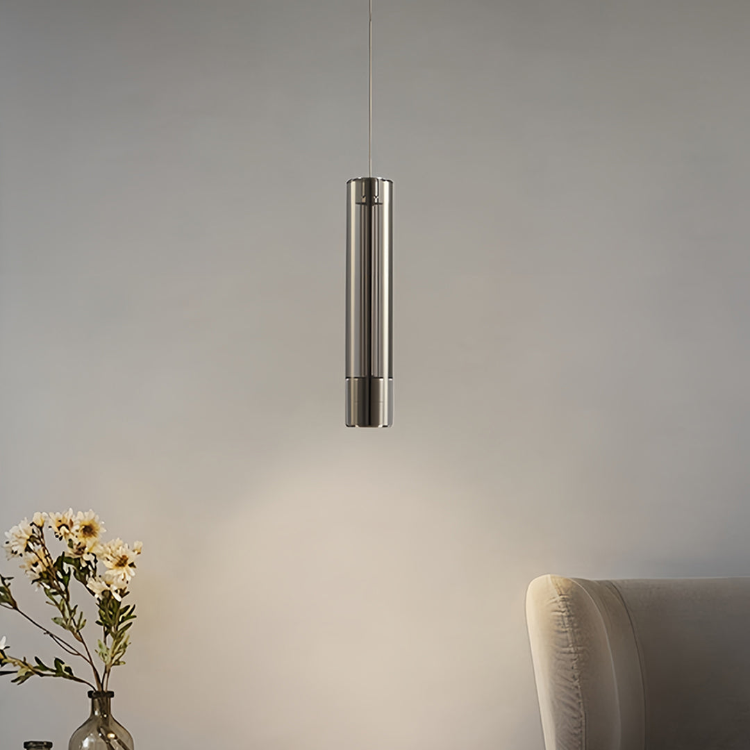 Contemporary double hanging pendant light positioned in modern living space with clean architectural lines