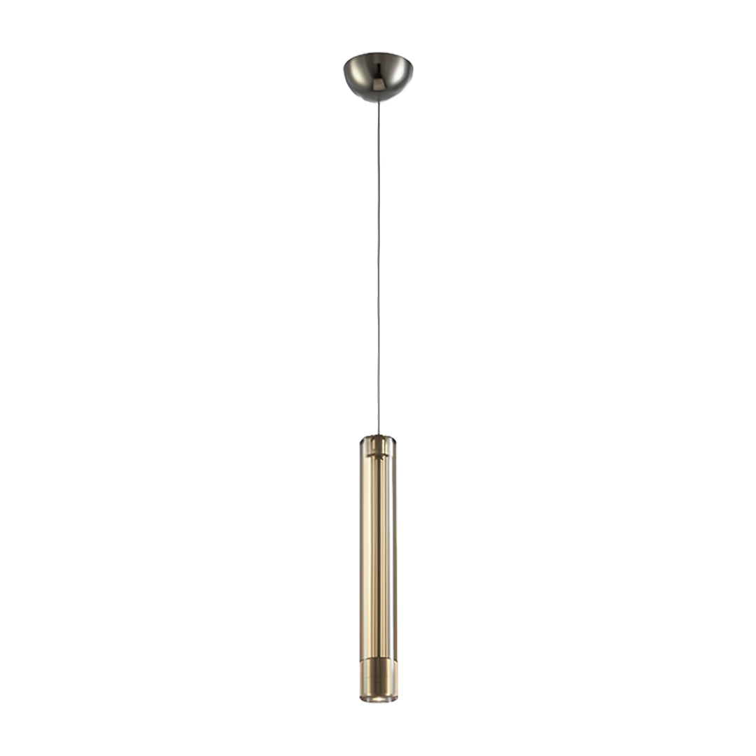 Contemporary double hanging pendant light featuring gold-toned metal with clean linear design
