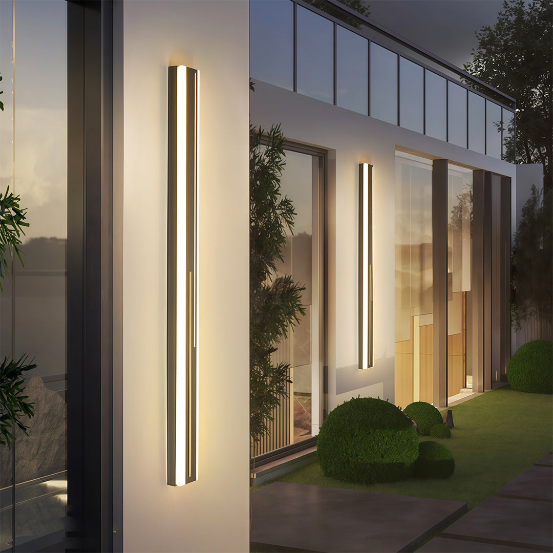 Contemporary outdoor wall mount lighting with sleek elongated design and dual-tone metallic frame