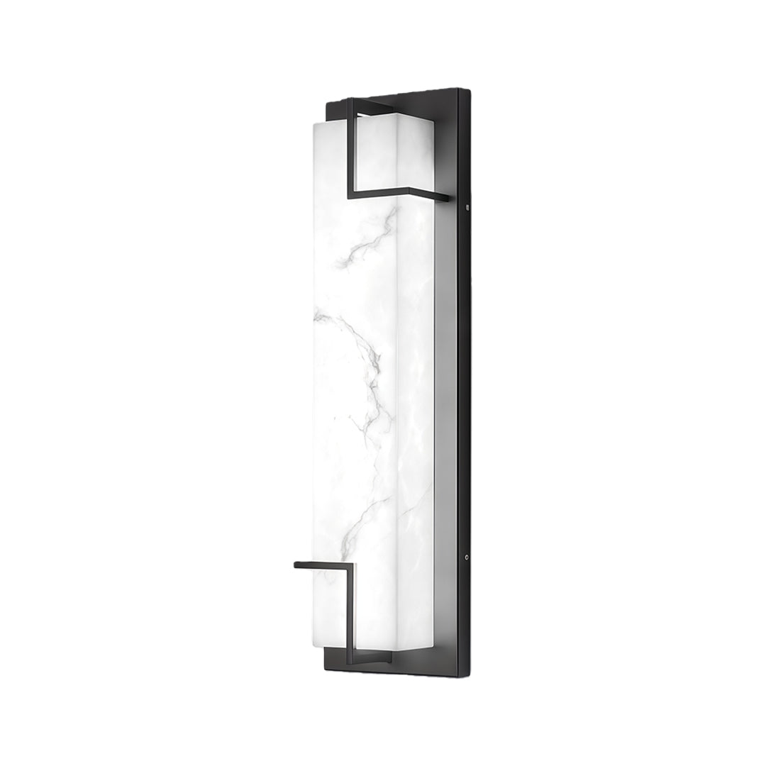 Contemporary exterior wall lights black with glass shade chandelier styling in tall vertical form with integrated frosted diffuser.