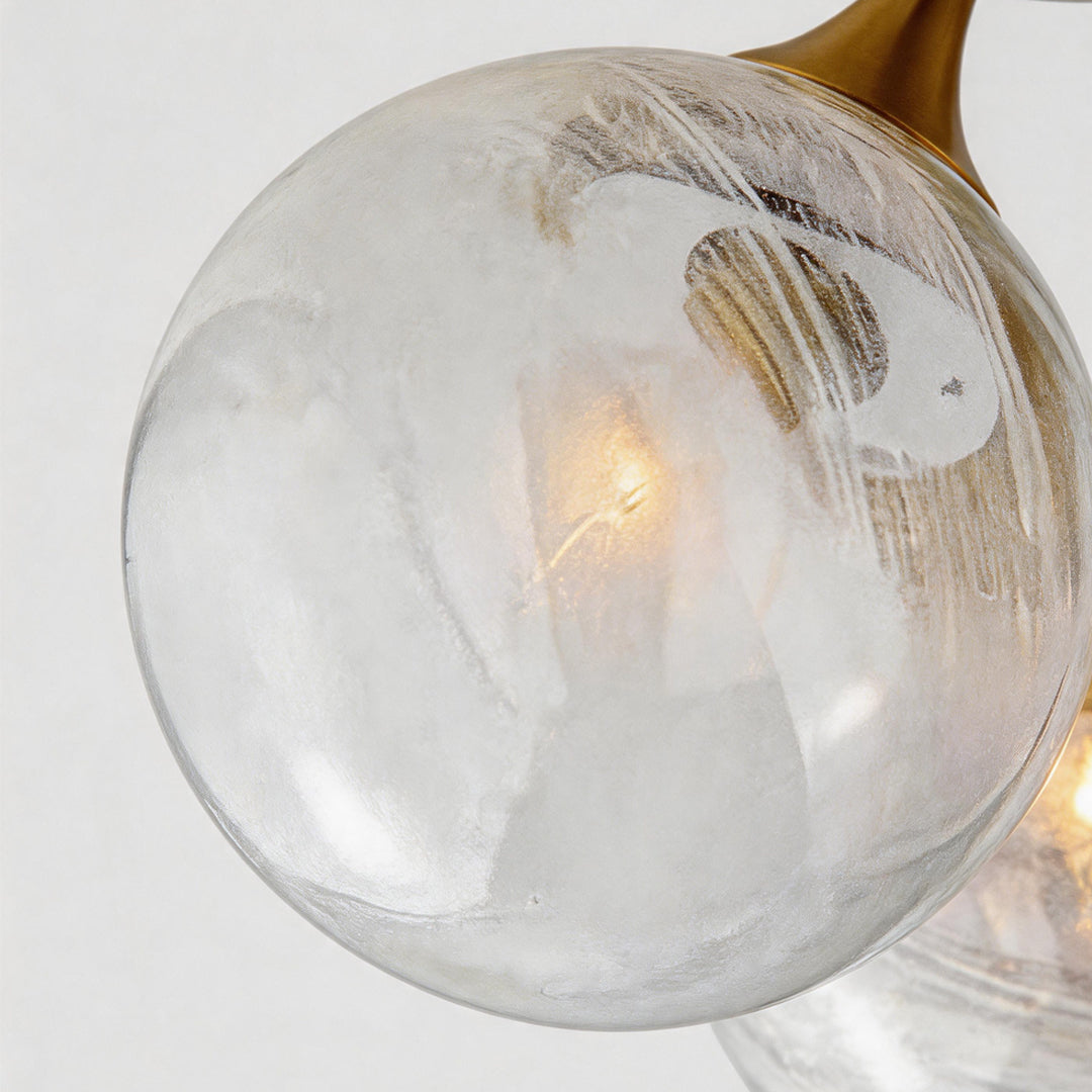 Contemporary flush mount light fixtures detail image featuring textured glass globe craftsmanship.