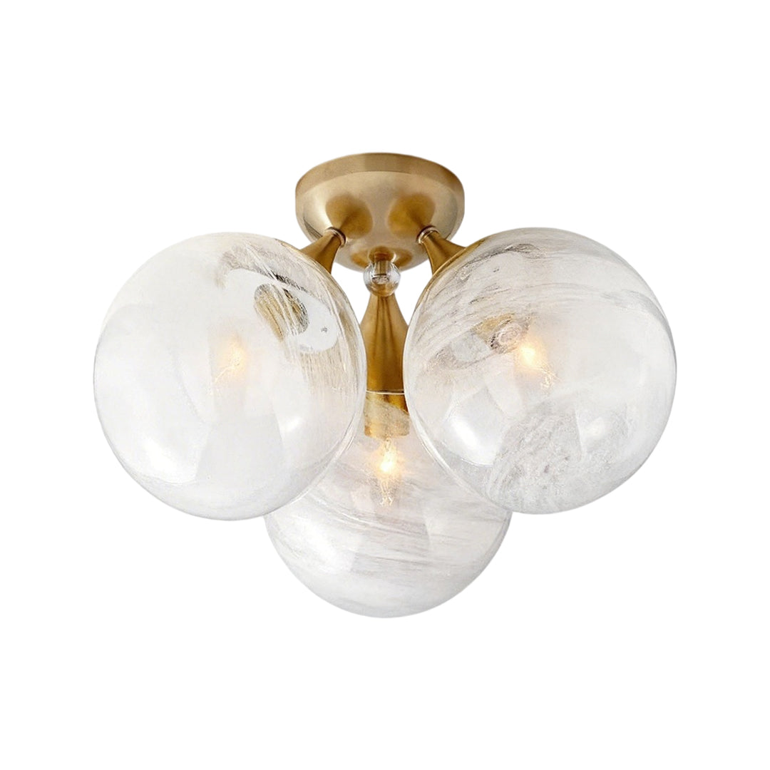 Contemporary flush mount light fixtures three globe cluster design with modern ceiling mounting.