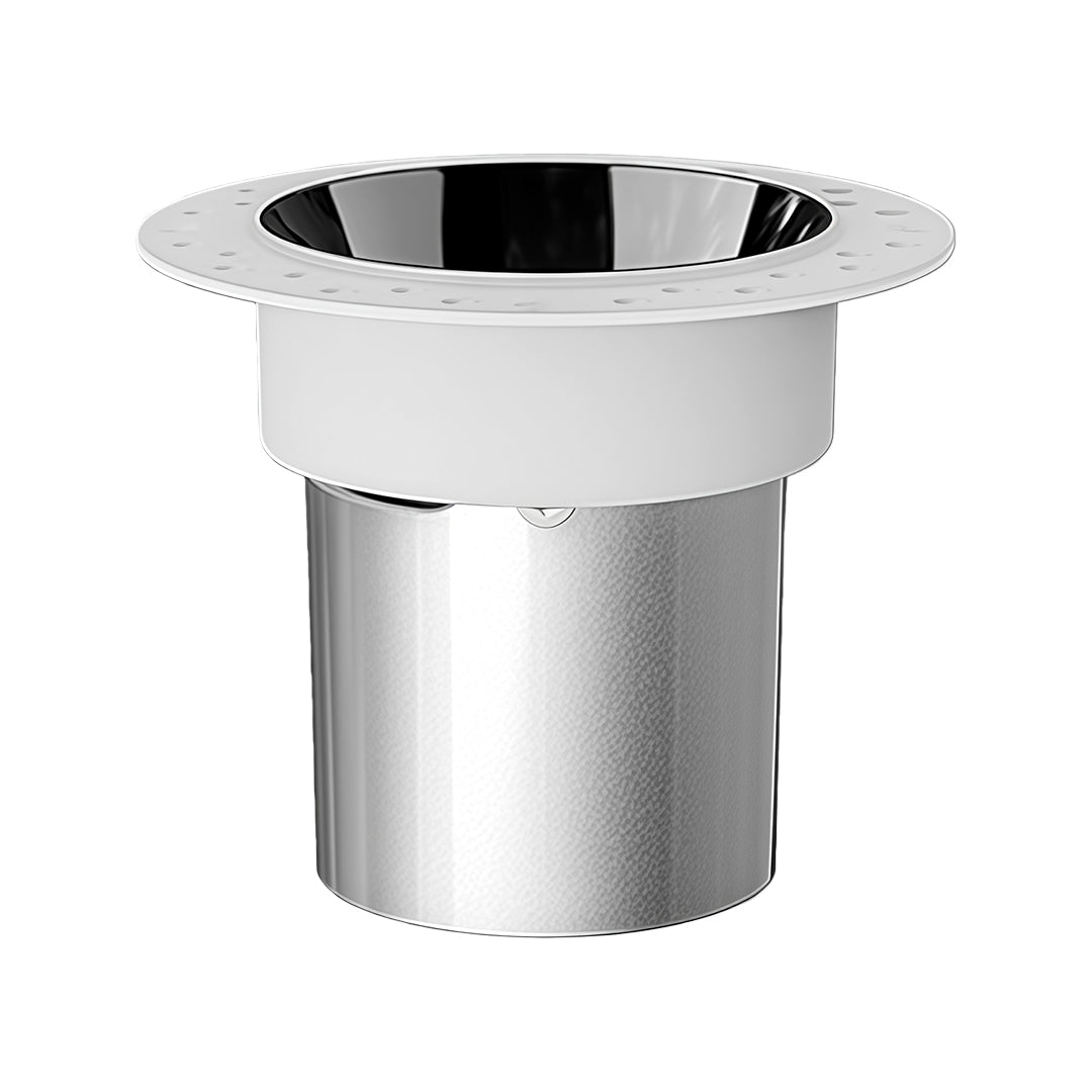 Contemporary flush mount spotlight with silver housing and black anti-glare insert for directional illumination