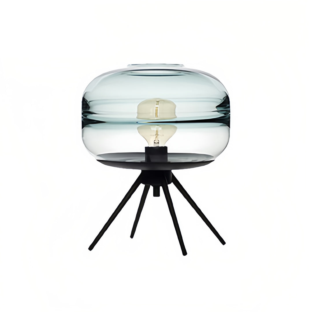 Contemporary glass small table lamp featuring translucent shade and sleek black base design