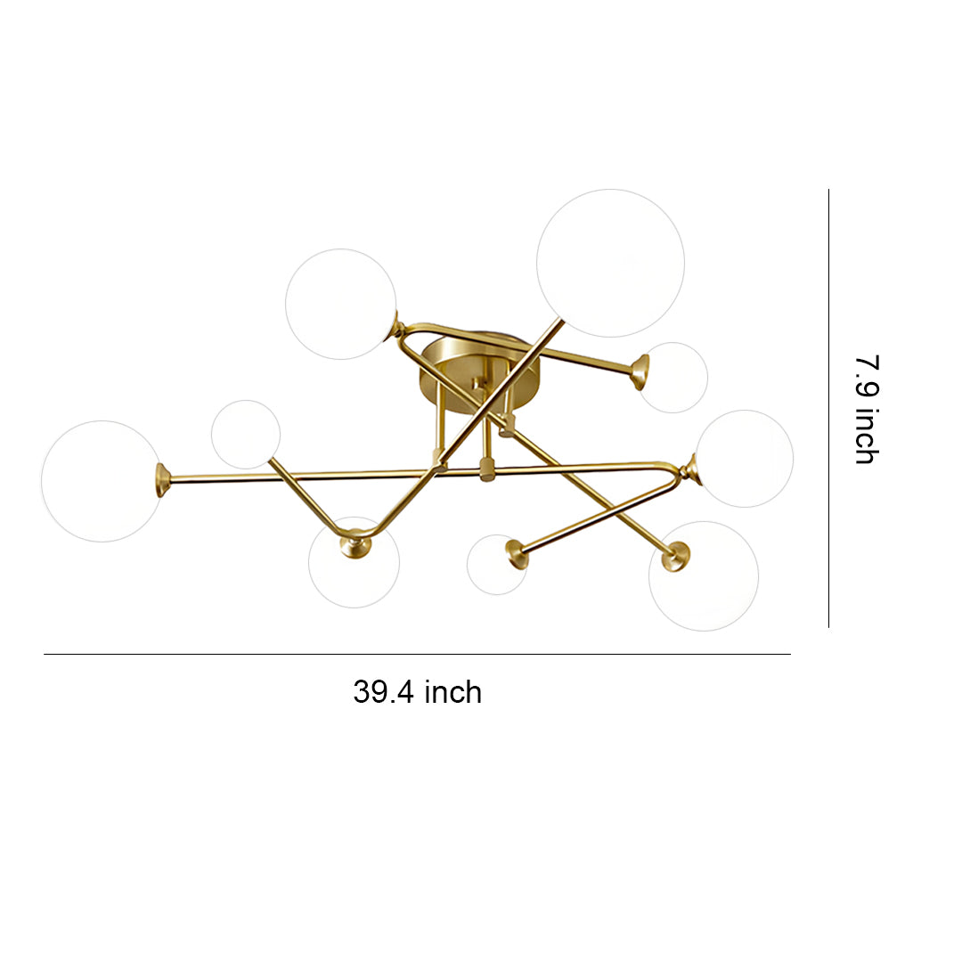 Contemporary gold semi flush mount light featuring geometric arms with sleek minimalist styling