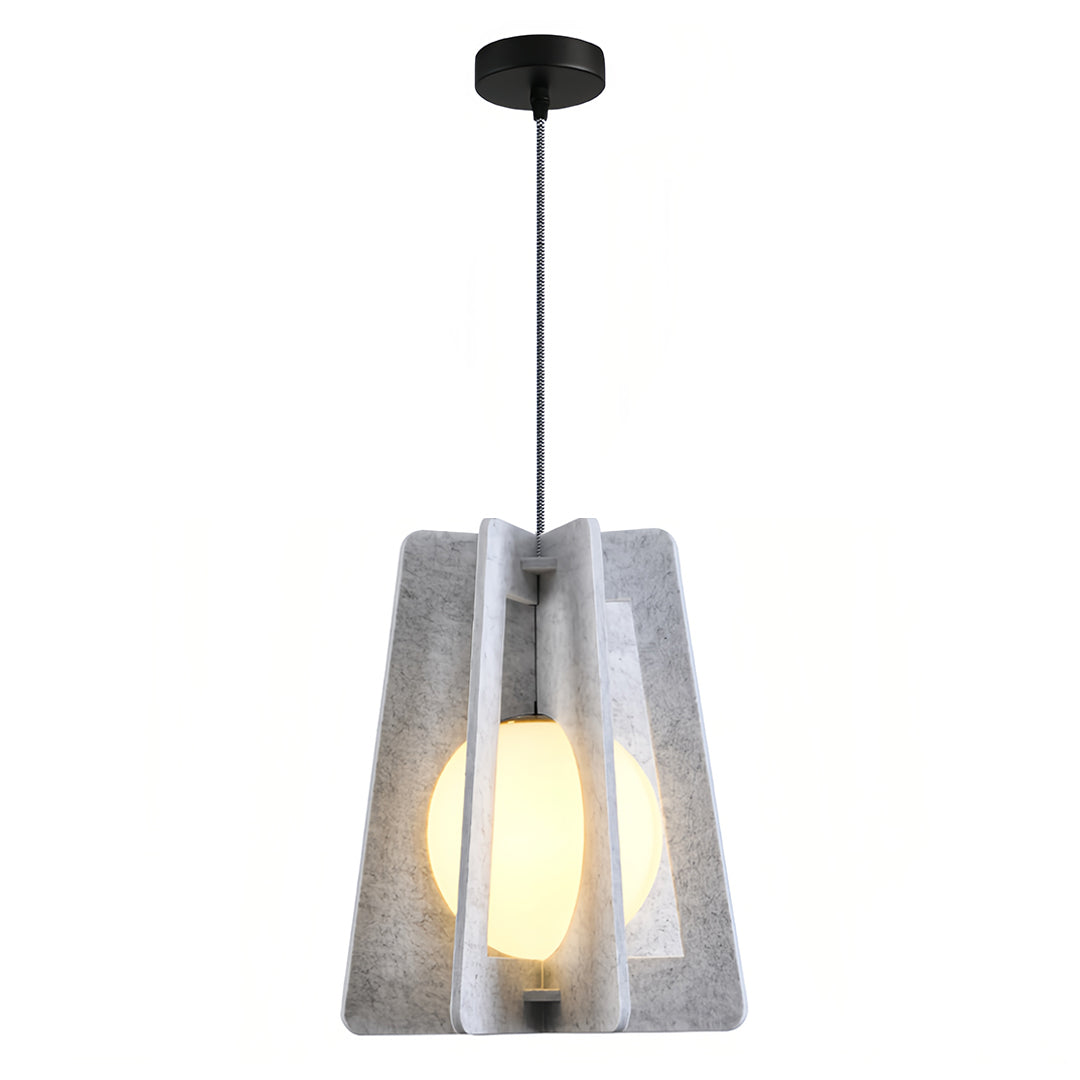 Contemporary gray felt fun pendant lights featuring a warm incandescent bulb for a cozy, inviting glow. 