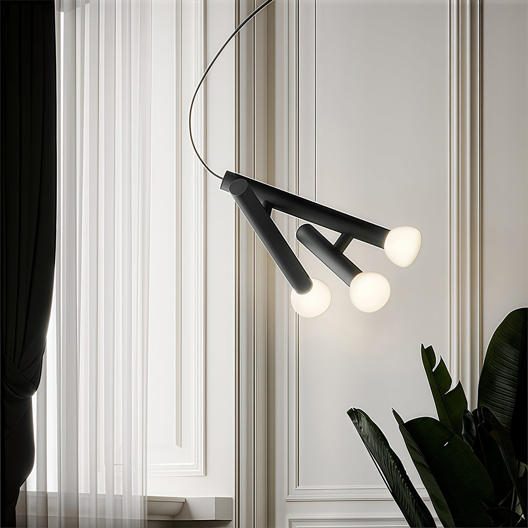 Black small pendant light in a contemporary hallway, sleek and minimalist ceiling lighting