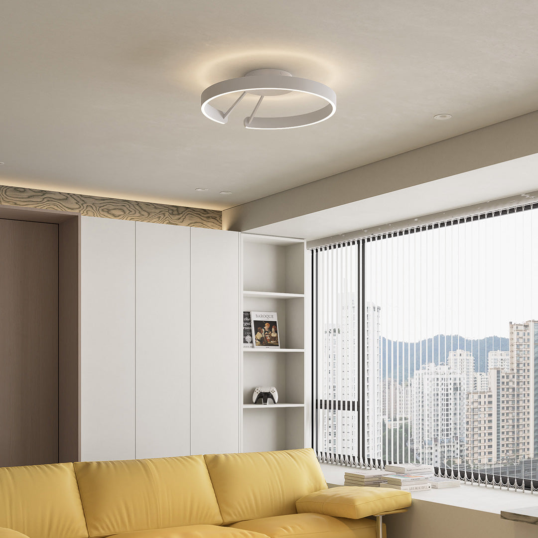 Contemporary halo flush mount ceiling light featuring glass shade chandelier aesthetic in white providing soft diffused illumination.
