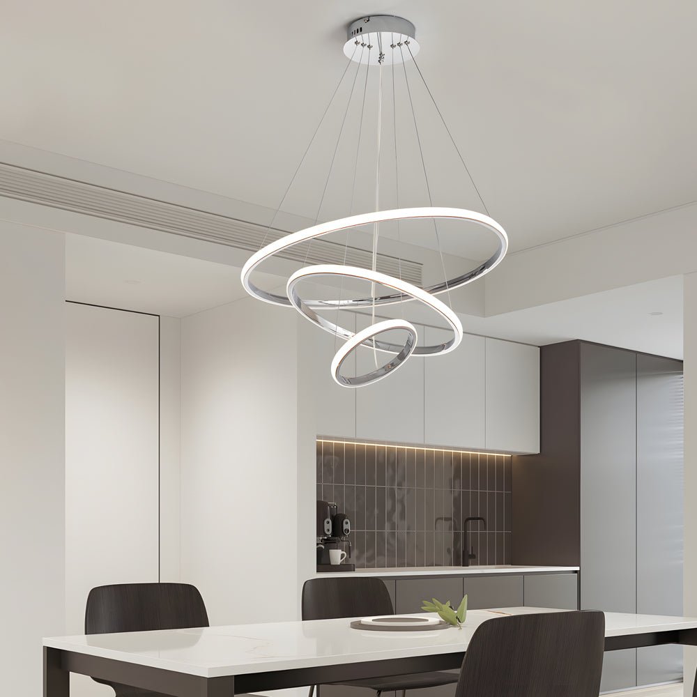 Contemporary Hanging 3/4 - Light Tiered Ring Chandelier - Chrome