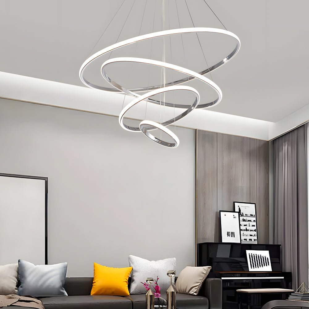 Contemporary Hanging 3/4 - Light Tiered Ring Chandelier - Chrome
